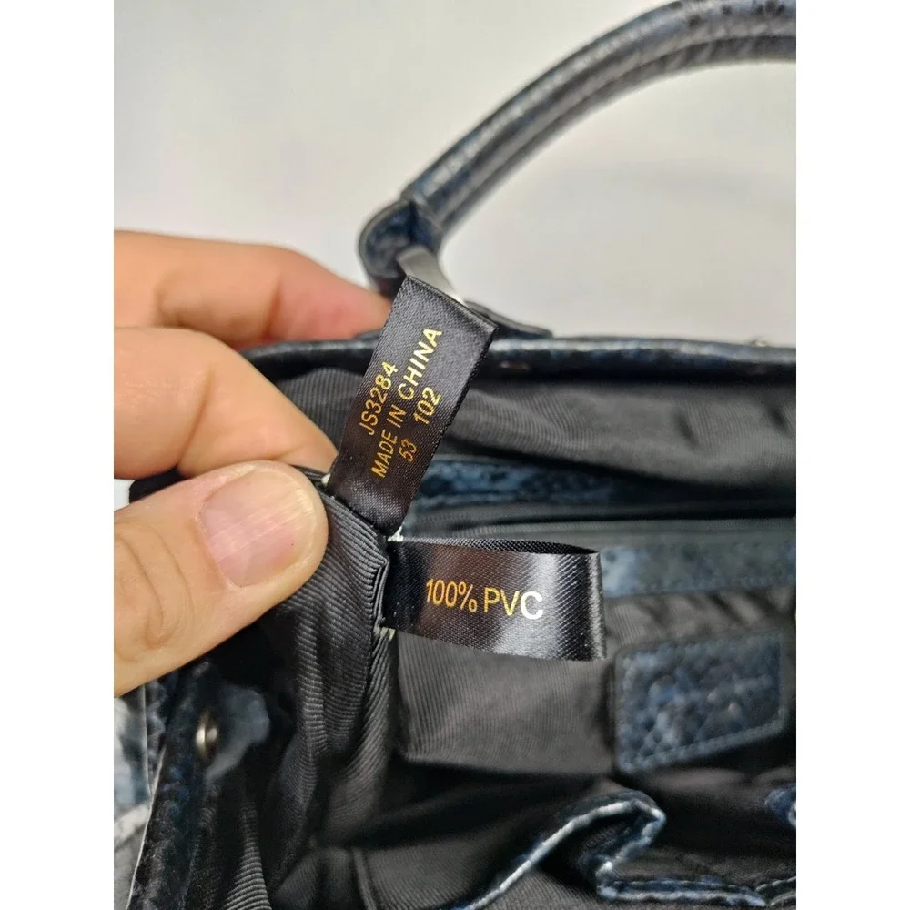Jessica Simpson Runway Bow Dark Denim Python Faux Leather Satchel Shoulder Bag